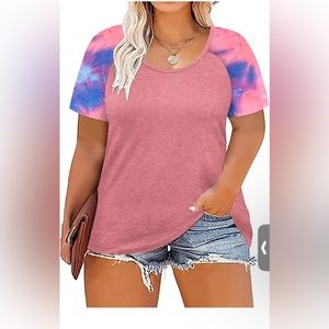 DOLNINE Women's Plus Size Tops Striped Raglan Tee Shirts Casual (Jy10)
